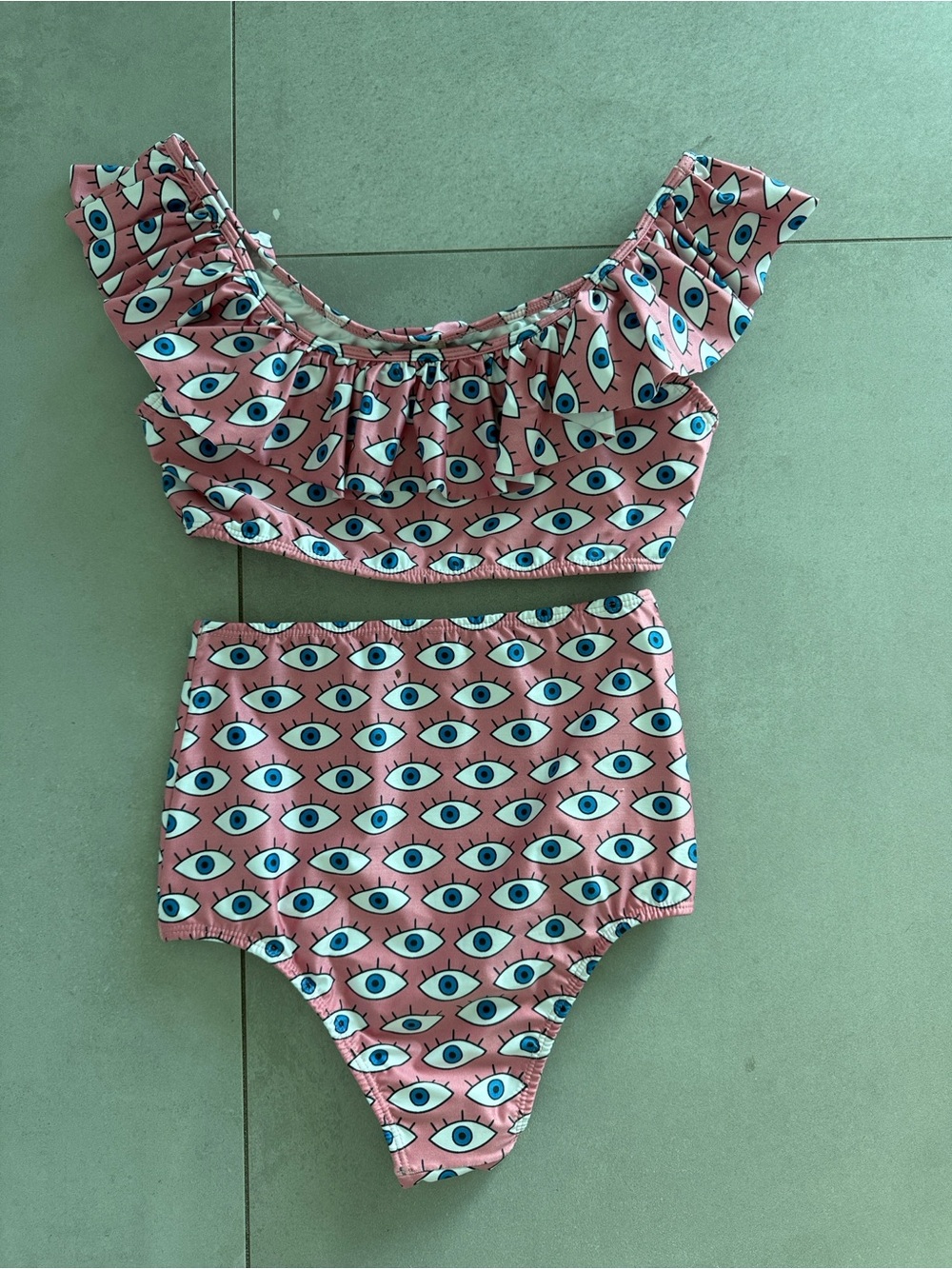 Pink Eye-Print High-Waist Bikini Set